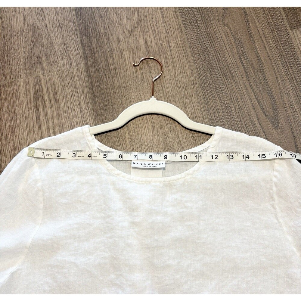 Bryn Walker Fran Linen Round Neck Ruffle Shirt White Sz M Relaxed Fit Boho Beach - Picture 8 of 9